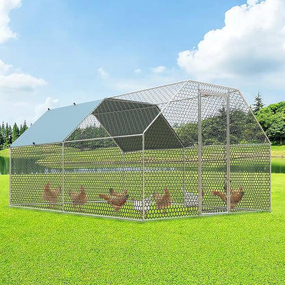 4ever2buy Chicken Runs for Yard with Cover, Large Metal Chicken Run Walk in Metal, Outside Dog Kennel with Roof, Flat Roofed Outdoor Kennel for Cats(9.2’Lx12.47’Wx6.4’H)