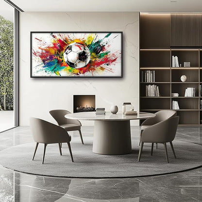 Extra Large Framed Soccer Wall Art,Oversized Colorful Graffiti Sport Ball Wall Decor Pictures for Living Room,Canvas Print Painting Modern Artwork Bedroom Office Bathroom Home Decor 60L x30W
