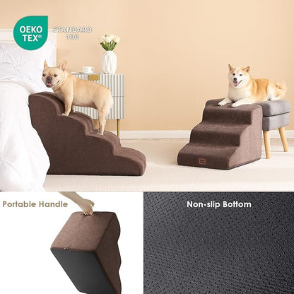 EHEYCIGA Curved Dog Stairs Ramp for Small Dogs 15.7" H, 3-Step Dog Steps for Couch Sofa and Chair, Pet Stairs for Cats, Non-Slip Balanced Pet Steps Indoor, Brown