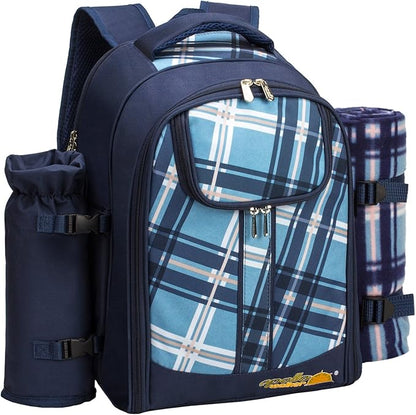 Apollo Walker Picnic Backpack Bag for 2 Person with Cooler Compartment, Detachable Bottle/Wine Holder, Fleece Blanket, Plates and Cutlery (Blue)