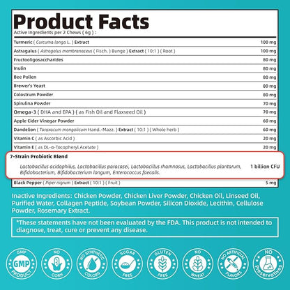 Dog Skin & Allergy Chews - Dog Probiotics for Sensitive Skin Health Support - Allergy Relief - Support Seasonal Allergies, Immune & Gut & Digestive Health Supplement - Chicken Flavor - 90 Count