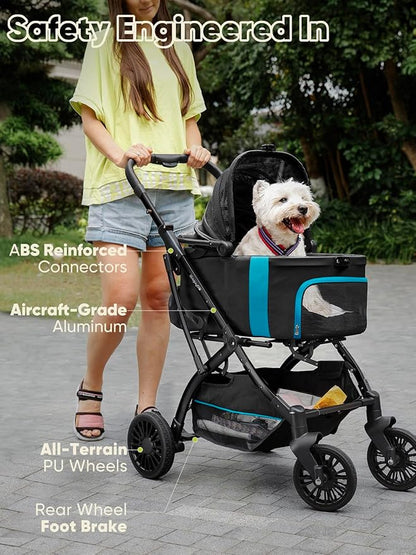 Dog Stroller, Cat Strollers, 5-in-1 Pet Stroller with Detachable Waterproof Carrier for Small/Medium Dogs Cats up to 55lbs, All-in-One Fold Without Detaching Carrier for Dogs Cats 10 lbs to 55 lbs