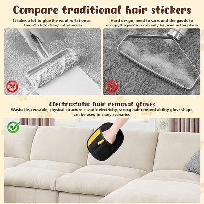 2PCS Pet Hair Removal Glove, 2025 New Upgrade Efficient Grooming Gloves for Pet Hair, Pet Hair Removal Tool for Cats & Dogs, Reusable Cat & Dog Hair Remover for Couch, Furniture, Carpet, Curtain