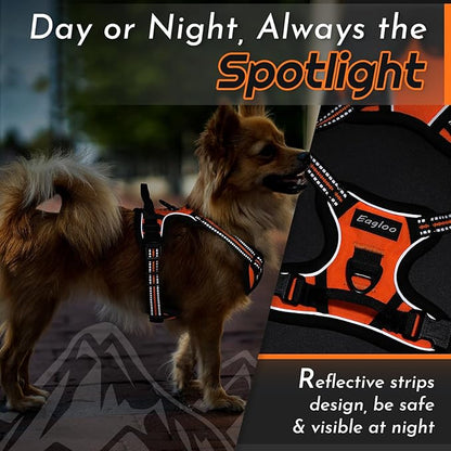 Eagloo Small Dog Harness No Pull, Service Vest with Reflective Strips and Control Handle, Adjustable and Comfortable for Easy Walking, No Choke Pet Harness with 2 Metal Rings, Orange, XS