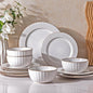 GBHOME Ceramic Dinnerware Sets,12 pcs Embossed Elegant Stoneware Plates and Bowls Sets, Housewarming Wedding Gift | Dishwasher & Microwave Safe | Dishes Set Service for 4