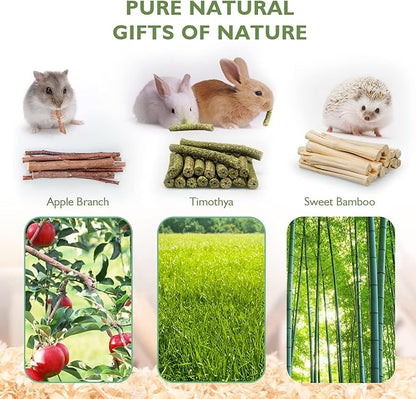 300g Guinea Pig & Rabbit Chew Toys with Apple & Timothy Sticks - Prevent Overgrown Teeth with Sweet Bamboo Treats - Ideal Rabbit Treats Included!