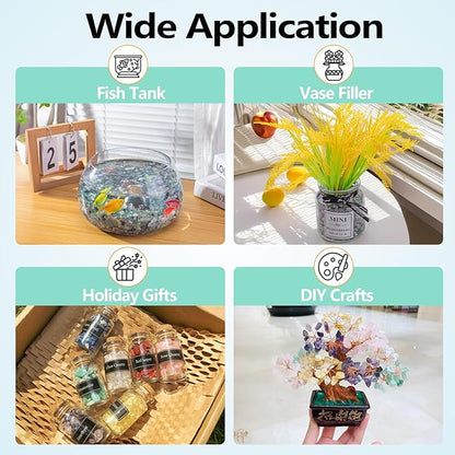 14 Oz Fluorite Aquarium Gravel Rocks Crystal Chips Stones, Natural Tumbled Healing Crystal Chips Bulk Polished Crushed Stones Pebbles for Vase Fillers, Aquarium and Home Decoration, 5-7mm