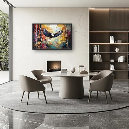 Extra Large Framed Bald Eagle Wall Art,Abstract Colorful Forest Wall Decor,Autumn Fall Forest Pictures for Living Room,Canvas Print Painting Modern Artwork Bedroom Office Home Decor 36L x 24W