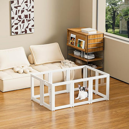 Dog Playpen Transparent Puppy Playpen Indoor, Easy Assemble & Disassemble Clear Pet Playpen, Sturdy & Easy Cleaning Plastic Dog Fence with Suction Cup (23.6"" H, 10PCS), White