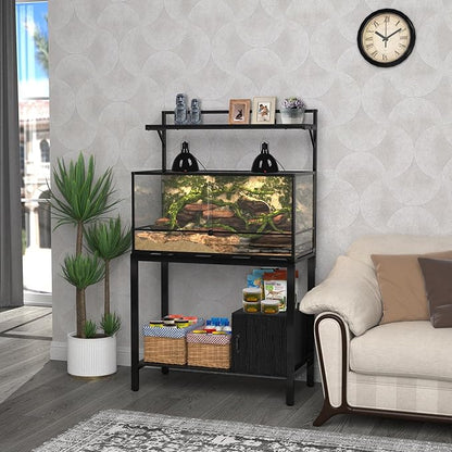 GDLF 40-50 Gallon Fish Tank Stand with Plant Shelf Metal Aquarium Stand with Cubby Storage 36.6" x 18.5" Tabletop fits Aquarium,Turtle Tank,or Reptile Terrariums