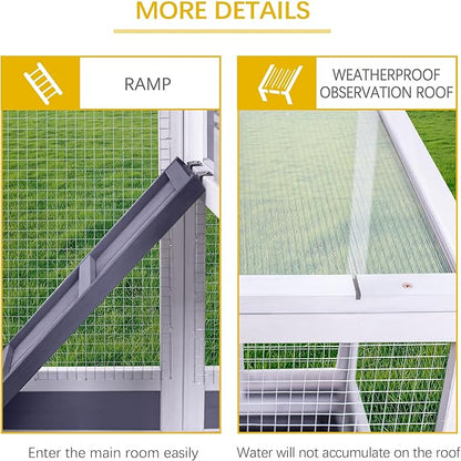 GEGURI Rabbit Hutch, Two-Story Indoor Bunny Cage, Outdoor Guinea Pig Cages for Small Animals with Wheels, Removable Tray