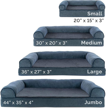 Furhaven Cooling Gel Dog Bed for Large Dogs w/ Removable Bolsters & Washable Cover, For Dogs Up to 95 lbs - Sherpa & Chenille Sofa - Orion Blue, Jumbo/XL
