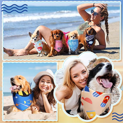 100 Pcs Dog Bandanas Bulk Pet Bibs Colorful Triangle Scarf Pet Bandanas for Medium Large Dogs Spring Summer Birthday Costume Decoration (Ocean Theme)
