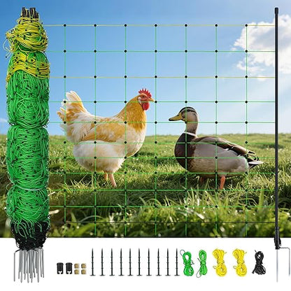 Electric Fence Netting, 49.6" H x 164'L, Electric Poultry Fence, Net Fencing Kit, Movable Livestock Nets for Yard,Backyards,Farms,Ranches, Energizer Not Included