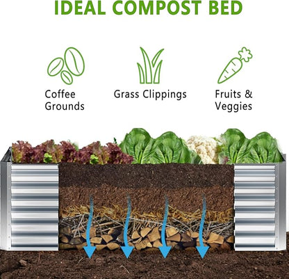 EKX 8x2x2FT Galvanized Raised Garden Bed, Raised Garden Bed Kit-Metal Planter Box Outdoor,Planting for Vegetables, Fruits,Herbs, Flowers-Slive