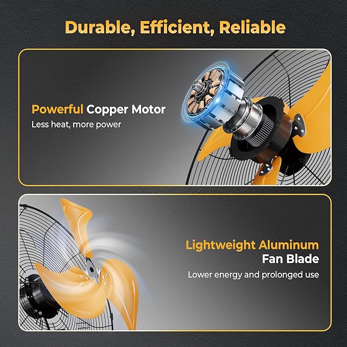 18 Inch Wall Mount Fan, Extended 6.6ft Power Cord, 360° Tilt Adjustment, 3-Speed, IP44 Industrial Commercial Wall Mounted Fan for Greenhouse, Garage, Workshop, Covered Patio, 1 Pack