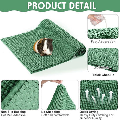 Amylove 4 Pcs Guinea Pig Cage Liner Guinea Pig Bedding Washable Fleece Pee Pads Reusable Small Animals Training Mat Small Animal Sleeping Bed for Bunny Hamster(Dark Green,16 x 24 Inch)
