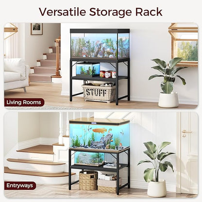 40-50 Gallon Fish Tank Stand, Aquarium Stand with 2-Tier Storage Shelves, Heavy Duty Breeder Turtle Terrarium Stand Rack for Home Office, 36.2" L x 18.9" W x 24.4" H, Black FTBK4001