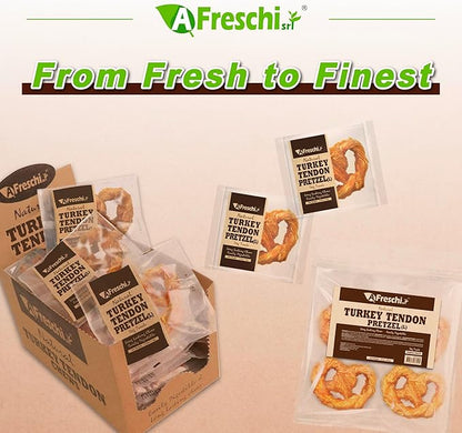 Afreschi Natural Turkey Tendon Pretzel (L) 10 oz, USA-Sourced Turkey Tendon, All Natural Puppy Chew, Hypoallergenic, Rawhide Alternative, for Large Breeds