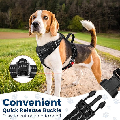 Funfox Dog Harness No Pull, Adjustable Pet Vest Harness, Super Soft Material with Vertical Handle Easy Control, Reflective Night Walking, 2 Leash Clips for Medium Sized Dogs, Black, M