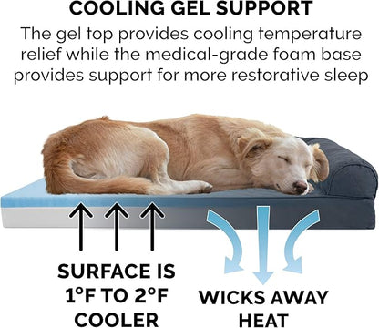 Furhaven Cooling Gel Dog Bed for Large Dogs w/ Removable Bolsters & Washable Cover, For Dogs Up to 125 lbs - Quilted Sofa - Iron Gray, Jumbo Plus/XXL
