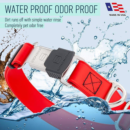 Dogline Biothane Waterproof Dog Collar with Herm Sprenger Stainless Steel Quick Release Buckle – Heavy Duty Tactical Durable Collar for Dogs – Comfortable and Safe Pet Collar, W 3/4" L 12-19", Red