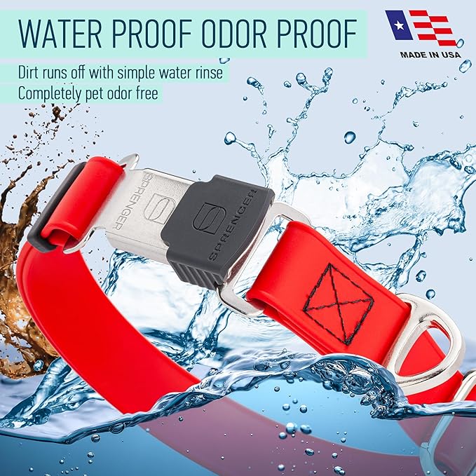 Dogline Biothane Waterproof Dog Collar with Herm Sprenger Stainless Steel Quick Release Buckle – Heavy Duty Tactical Durable Collar for Dogs – Comfortable and Safe Pet Collar, W 1" L 15-25", Red