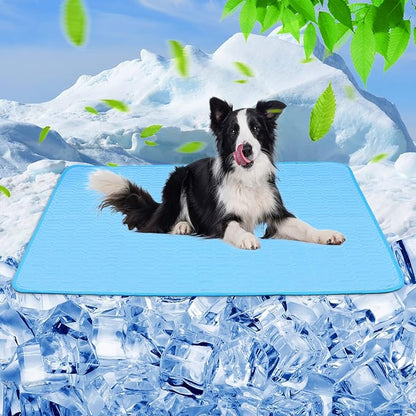 39 Inches× 29 Inches Cooling Mat for Dogs/Cats Immediately Dog Cooling Mat in Summer, Ice Silk Latex Anti-Slip Pet Sleeping Pad Sky Blue Dog Pad Suitable for Car/Indoor/Tourism Use