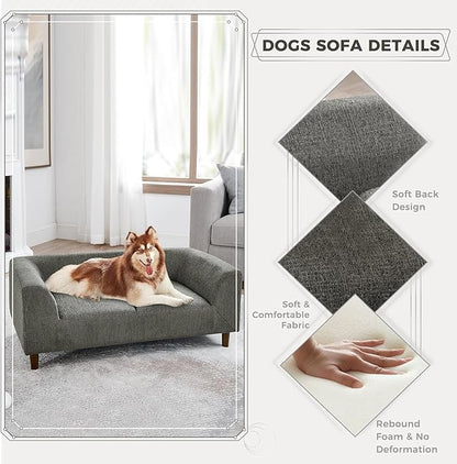 Dog Sofa Couch for Medium to Large Dogs, Memory Foam Dog Sofa Bed, Modern Elevated Pet Couch Bed with Wooden Legs for Medium and Large Dogs, Dark Grey
