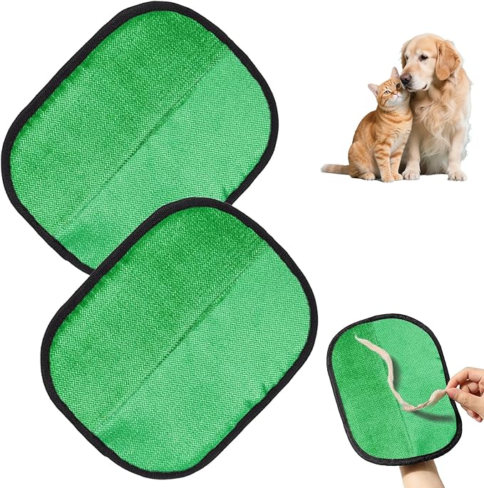 2PCS Electrostatic Pet Grooming Gloves, Reusable Hair Remover for Dog Cat Fur on Clothes Furniture Car Seat/Green