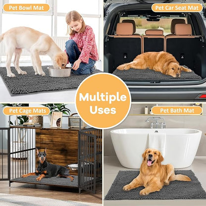Absorbent Dog Door Mat for Muddy Paws, 60" x 24" Chenille Indoor Mats for Entryway, Trap Dirt Front Door Mat Indoor Entrance Washable Non Slip Soft