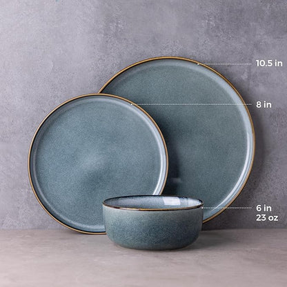 GBHOME Ceramic Dinnerware Sets for 6, 18 Pieces Stoneware Plates and Bowls Sets, Scratch Resistant Dishes, Dishwasher & Microwave Safe, Space Blue