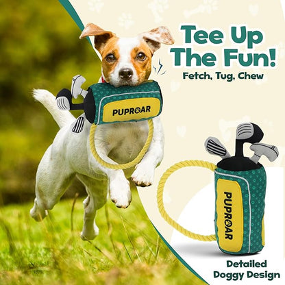 Golf Dog Toy – Birthday Dog Toy, Funny Plush Squeaky Puppy Gift with Rope & Crinkle, Golf Bag Gift
