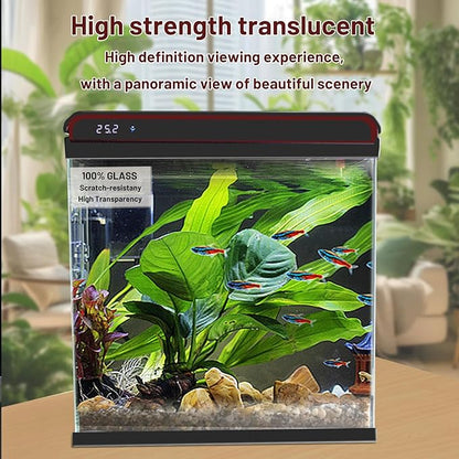 10 Gallon Glass Fish Tank Aquarium Starter Kit - Self-Cleaning with 3-Color LED Lights, Ultra-Quiet Pump & Filter, Smart Temperature Monitoring for Betta, Shrimp, and Tropical Fish