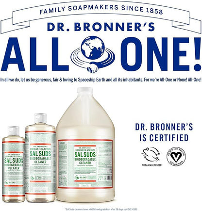 Dr. Bronner's - Sal Suds Biodegradable Cleaner (1 Gallon) - All-Purpose, Pine Cleaner for Floors, Laundry and Dishes, Concentrated, Cuts Grease and Dirt, Powerful Formula
