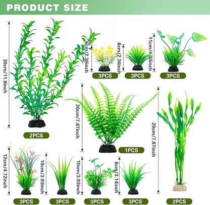 Ameliade Aquarium Artificial Green Plastic Plants Decorations 26 PCS Large Fish Tank Accessories Goldfish Betta Tank Decor