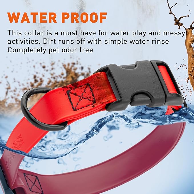Dogline Biothane Waterproof Dog Collar with Quick Release Buckle Strong Coated Nylon Webbing with Odor- Proof for Easy Care Easy to Clean Fits Small Medium Large Dogs, Red 5/8" W 9-14" L