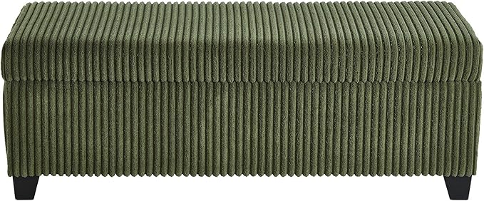 48" Green Ottoman with Storage, Corduroy Storage Ottoman Bench for Bedroom, End of Bed Bench with Safety Hinge for Living Room, Entryway