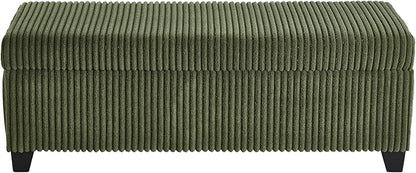 48" Green Ottoman with Storage, Corduroy Storage Ottoman Bench for Bedroom, End of Bed Bench with Safety Hinge for Living Room, Entryway