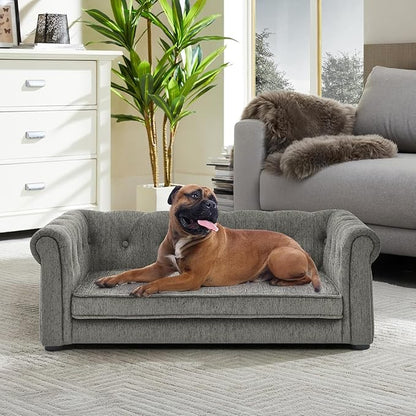 Dog Sofa Couch for Medium Dogs, 31" Memory Foam Dog Couch with Washable Fabric, Removable Cushion, Sofa Bed for Medium Dogs, Grey