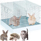 Folding Rabbit Cage, 18 x 18 x 14 in Portable Bunny Carrier with Tray and Handles for Transport, Trave or Temporary Housing, Indoor Outdoor Pet Habitat Animal Enclosure