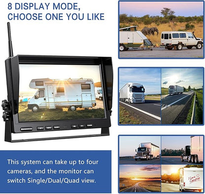1080P Wireless Backup Camera System with 10 Inch DVR 4 Split Monitor, IP69 Waterproof Stable Signal Record Wireless 1 Rear and 2 Side View Cameras for RV Truck Trailer Camper (BW103)