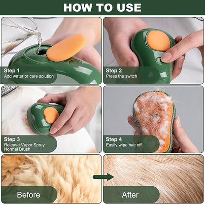 3-in-1 Steam Brush for Cat and Dog Deshedding - Portable Pet Hair Removal Tool for Indoor Shedding, Grooming Supplies
