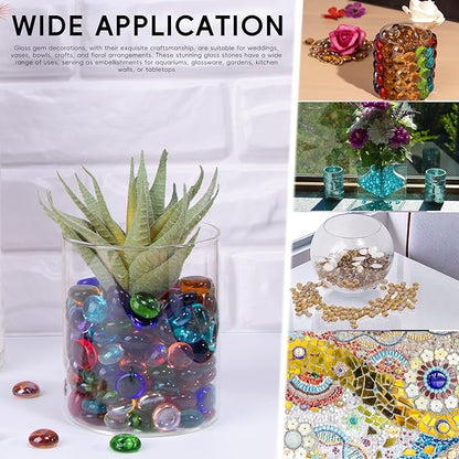 5 LB Mix Color Glass Beads, Mini Flat Glass Marbles~750PCS for Vases, Floral Bottom Mancala Gems Pebbles Fish Tank Rocks for Table Scatter Aquarium,Vase Fillers,Home Decorative Art Craft(0.5"~0.7")