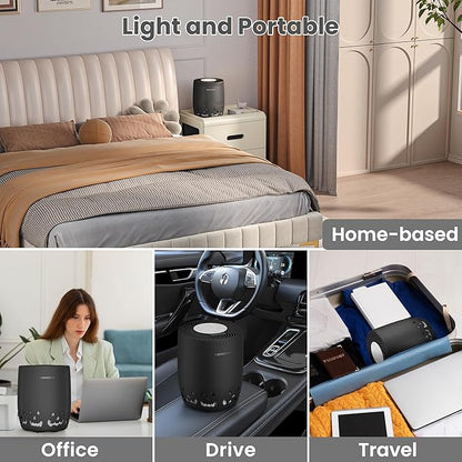 Air Purifiers for Home Bedroom up to 1076ft², True HEPA Air Filters Dust Pets Smoke Hair, 3 Fan Speeds Quiet, Timer Settings, Rechargeable Air Cleaner Office, Bedroom, Pets, Car(Black)