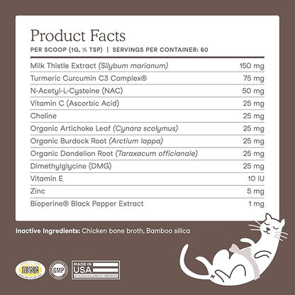 Fera Pets Liver Supplement for Dogs & Cats with Milk Thistle, Choline & Turmeric - Organic Botanicals - Enhances Liver Function, Immunity, Detoxification, & Metabolic Function - Powder - 60 Scoops