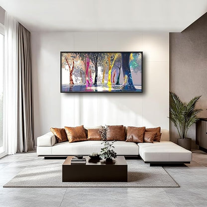 Framed Large Trees Wall Art for Living Room, Oversized Abstract Forest Wall Decor Colorful Nature Canvas Painting Modern Artwork Home Decoration for Living Room Bedroom Dining Room Office 60"x30"