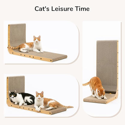 FUKUMARU Cat Scratcher, 32.7 Inch L Shape Cat Scratch Pad Wall Mounted, Cat Scratching Cardboard with Ball Toy for Indoor Cats, Extra Large
