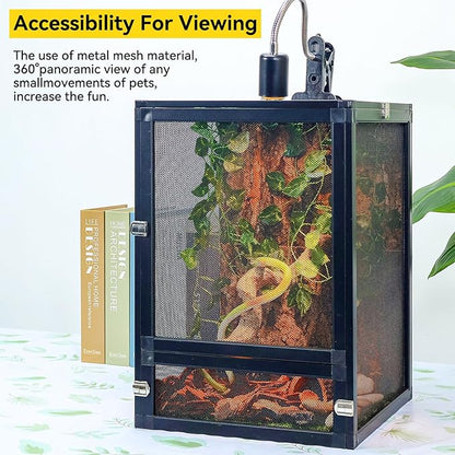 13 Gallon 360° Panoramic Foldable Reptile Terrarium Kit: Crested Gecko Tank and Reptile Cage for Superior Ventilation, Easy Feeding, Sturdiness, and Simple Assembly (Black, 18"x13"x13")