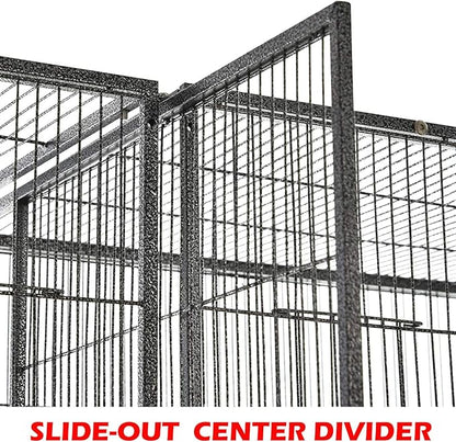 54" Large Double Birdhouse Breeder Bird Flight Cage with Center Divider Side Breeding Nest Doors Removable Rolling Stand (51" Length x 17" Depth x 54" Height, White Vein)